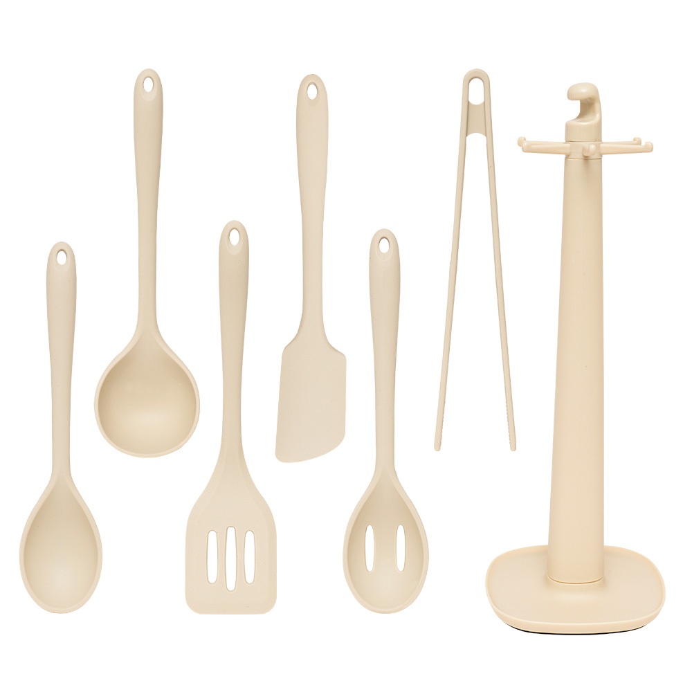 Bộ 6 Dụng Cụ Silicone Nấu Đồ Ăn Dặm Cho Bé Le Made Chịu Nhiệt Cao (Kèm Giá Treo Xoay 360 Độ)