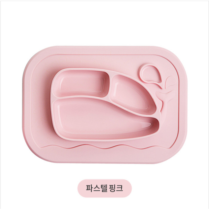 Khay Ăn Dặm Platinum Silicone Firgi Hàn Quốc Hình Cá Voi Chia Ngăn Có Đế Hít Cho Bé Tập Ăn Dặm