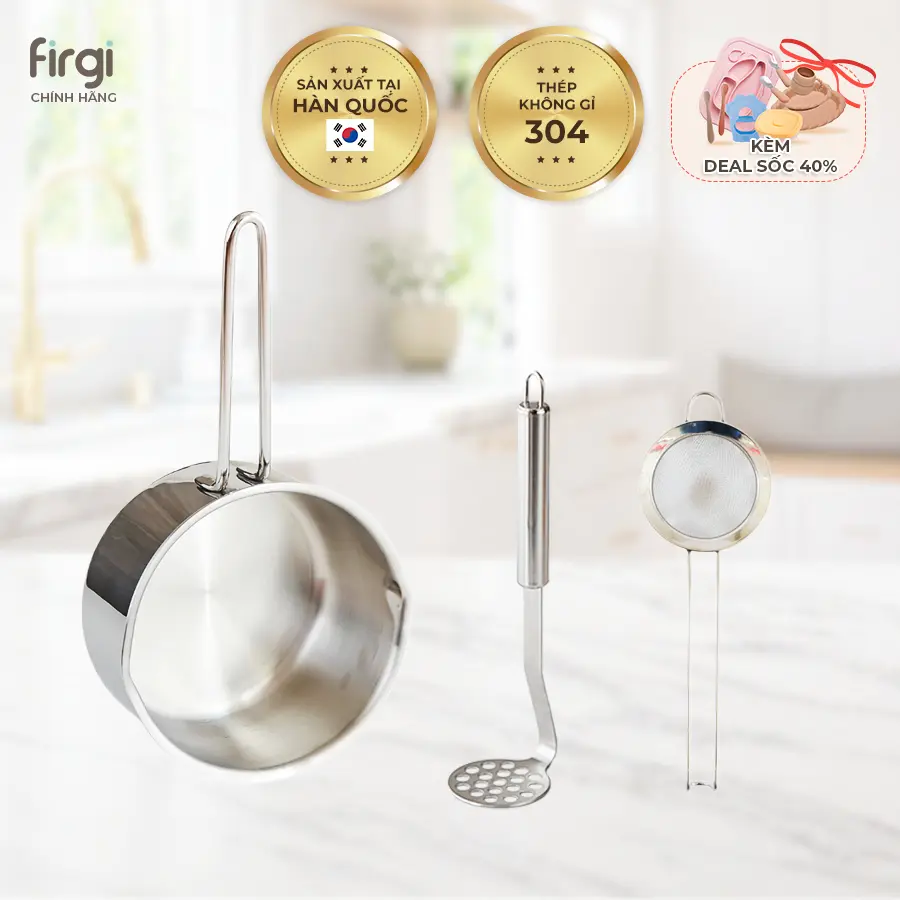[COMBO] Bộ 3 Dụng Cụ Nấu Ăn Dặm Cho Bé Inox 304 Cao Cấp Firgi