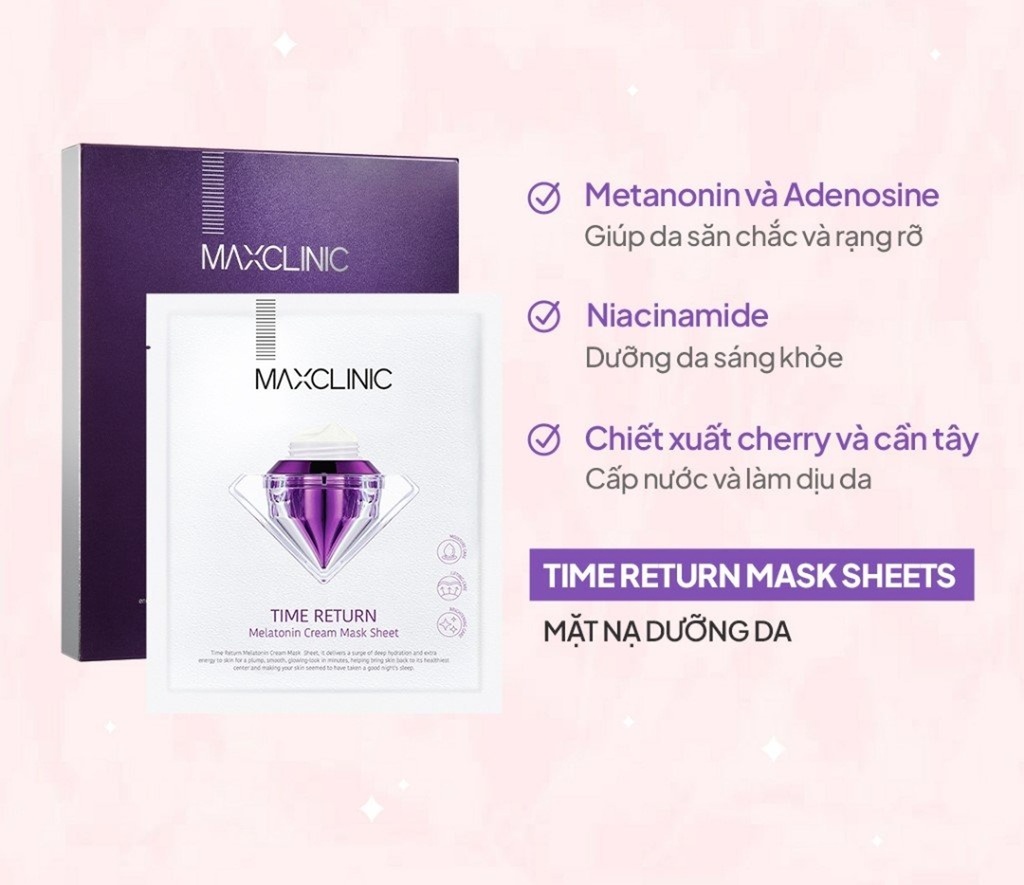 Mặt Nạ Dưỡng Da Maxclinic Time Return Melatonin Cream Mask Sheets Hộp 4 Miếng