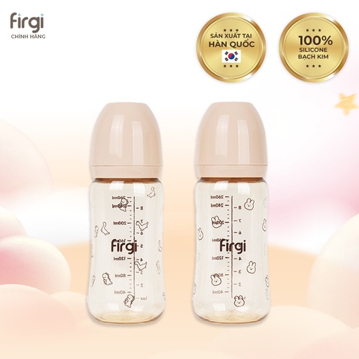 Bộ 2 Bình Sữa PPSU Firgi Hàn Quốc Kèm Núm Ti Siêu Nhẹ, Chống Sặc & Đầy Hơi 200ml/ 280ml