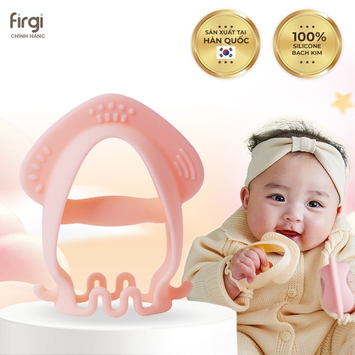 Firgi Korea Platinum Silicone Squid-Shaped Teether, BPA-Free, with Case