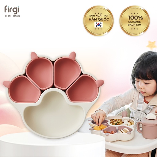 Firgi 코리아 플래티넘 실리콘 고양이 모양 칸막이 흘림방지 흡착 이유식 식판