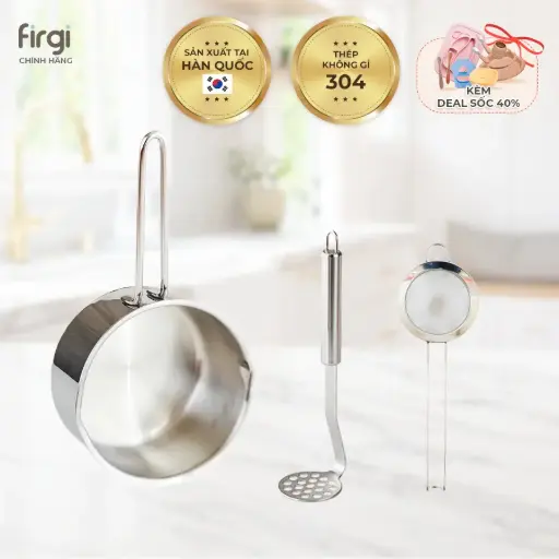 [COMBO] Bộ 3 Dụng Cụ Nấu Ăn Dặm Cho Bé Inox 304 Cao Cấp Firgi